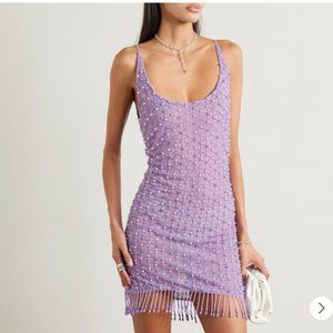 Retrofete Kyma Fringed Embellished Tulle Mini Dress In Lilac